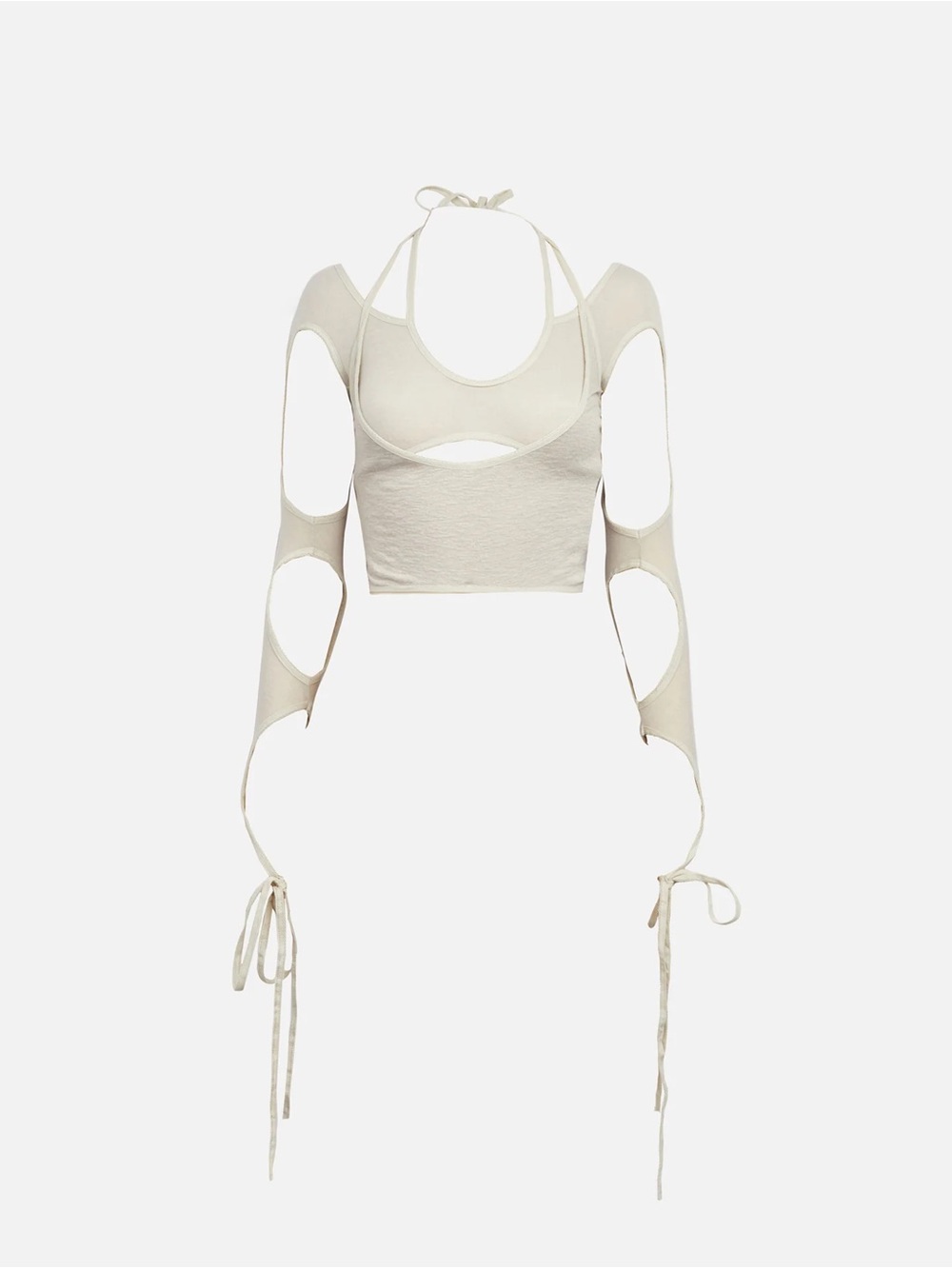 Hyein Seo Cut-Out Sleeve Halter Crop Top in Oatmeal (Sleeves only) - Size XS